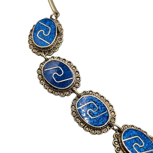 Alpaca Taxco Mexico Necklace Earrings Set Turquoise Inlay As Found Unpolished - Picture 3 of 15